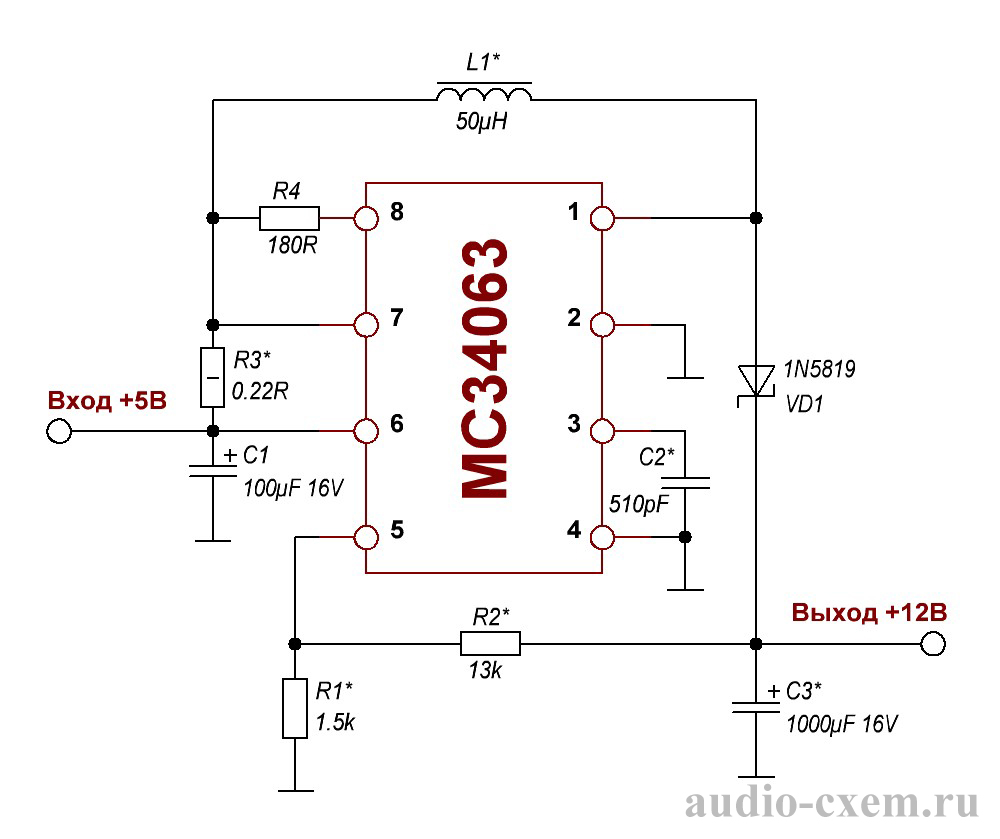 Повышающий преобразователь MC34063 схема