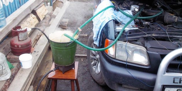 как промыть радиатор печки: запустите насос