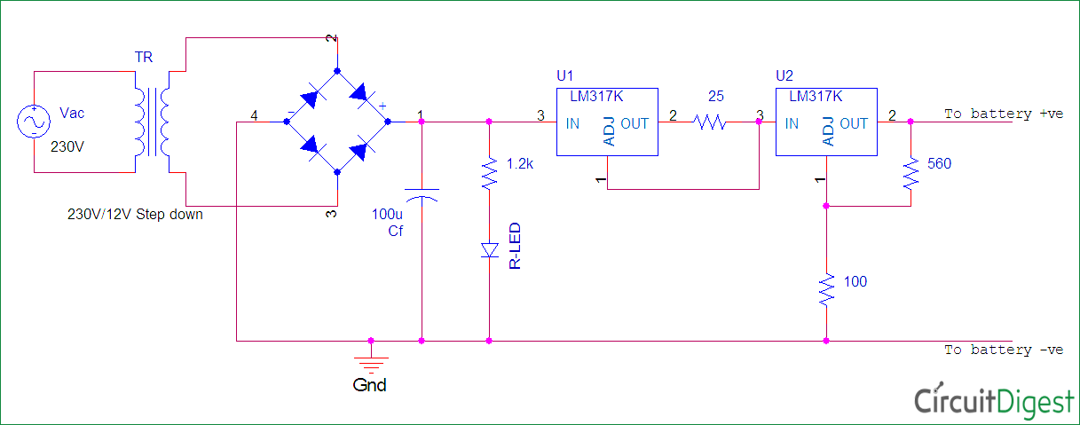 Ni-Cd Battery Charger Circuit diagram