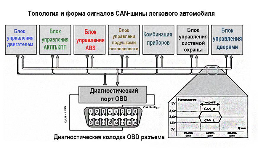 Топология и формы сигналов CAN-шины