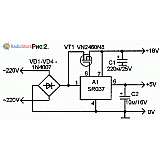 Бестрансформаторный источник питания (IRF730, 7805, VN2460N8, SR037)