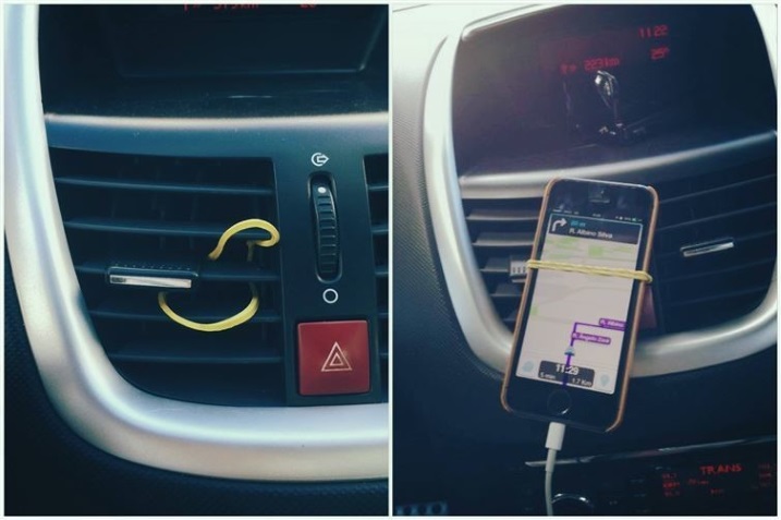 Как закрепить телефон в авто с помощью резинки