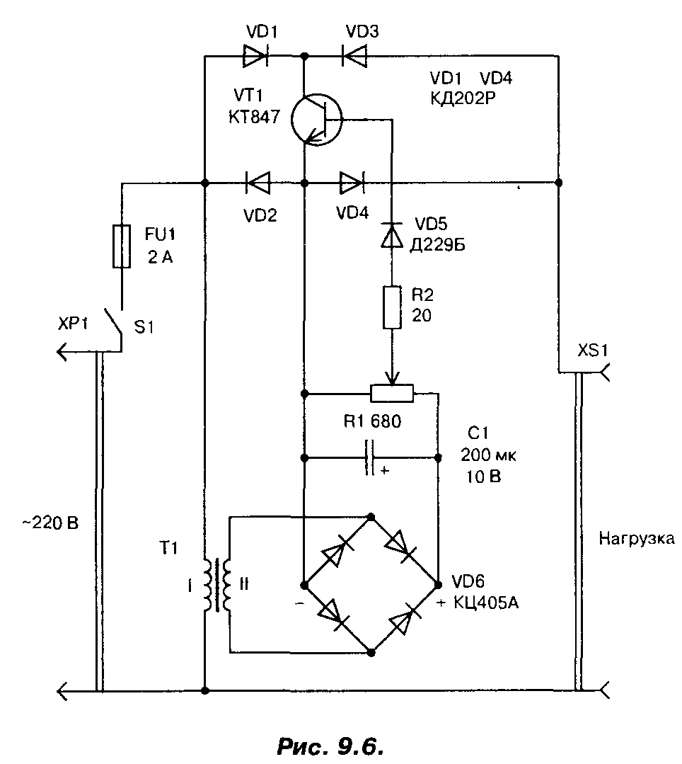 Принципиальная схема мощного регулятора сетевого напряжения 220В