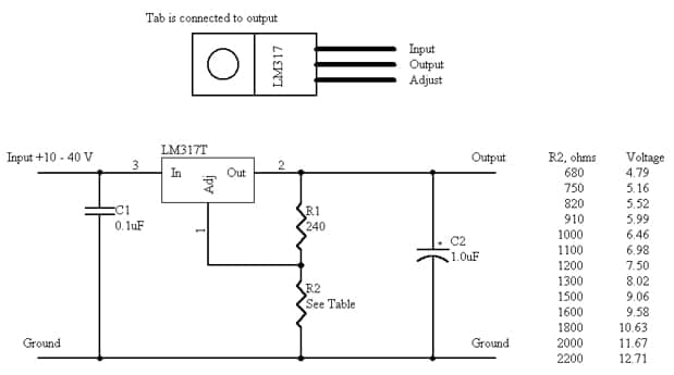 Схема подключения микросхемы типа Lm317