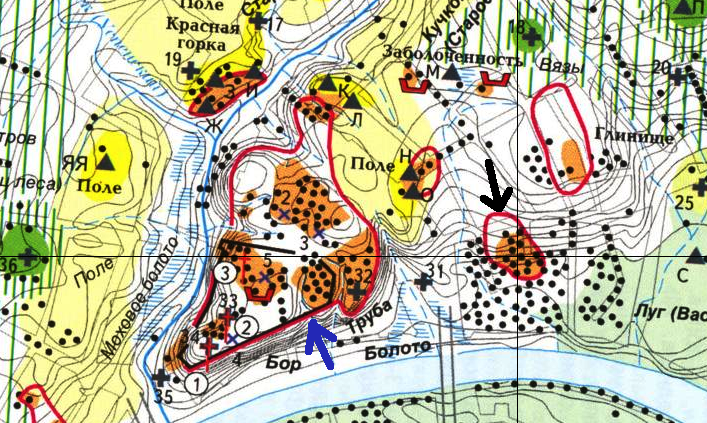 Карта археологических исследований центра Москвы на примерно 1130-1150 годы